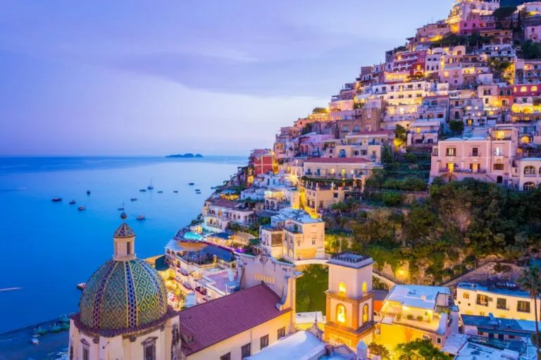 View of the postiano town and the seaside in a summer sunset x